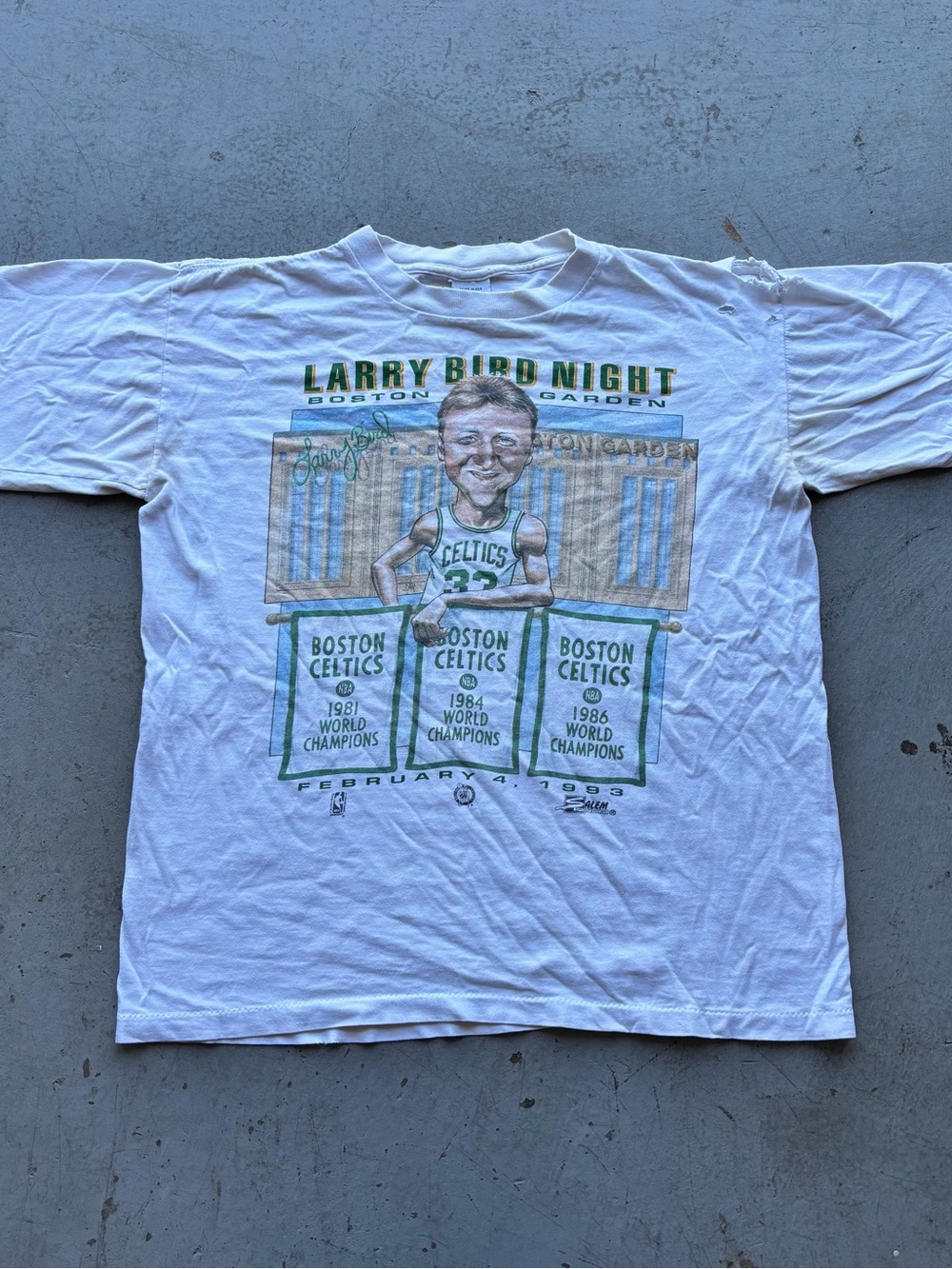 Larry Bird Night Boston Celtics White Graphic Tee - Vintage Team Design